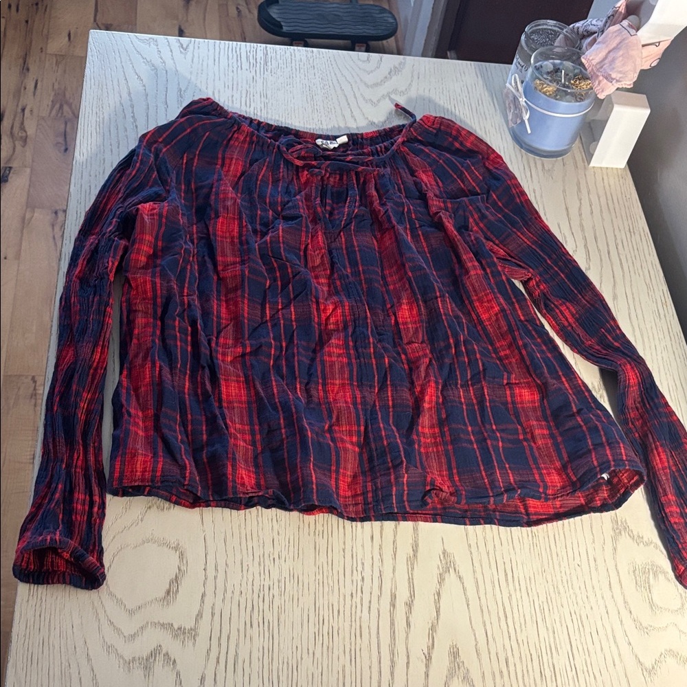 GAP Red and Black Plaid Women's Blouse
